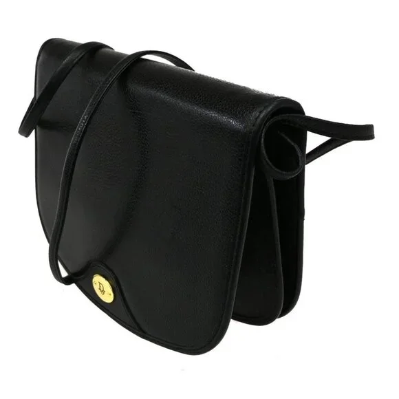 CHRISTIAN DIOR Logo Honey Comb Mini Shoulder Bag PVC Leather Black